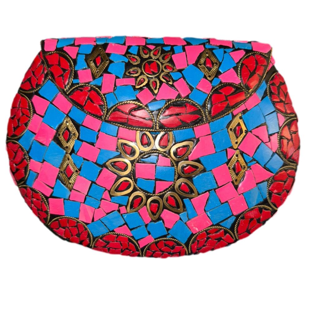 RAMLA pink blue red gold Handmade Mosaic Clutch Made in Morocco